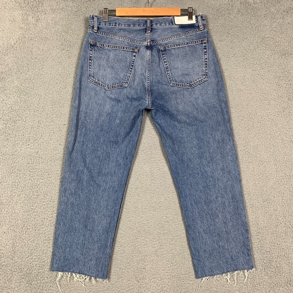 Re/Done 70s Stove Pipe Jeans Women's 30 Blue High Rise Crop Straight Leg Raw Hem - Picture 7 of 13